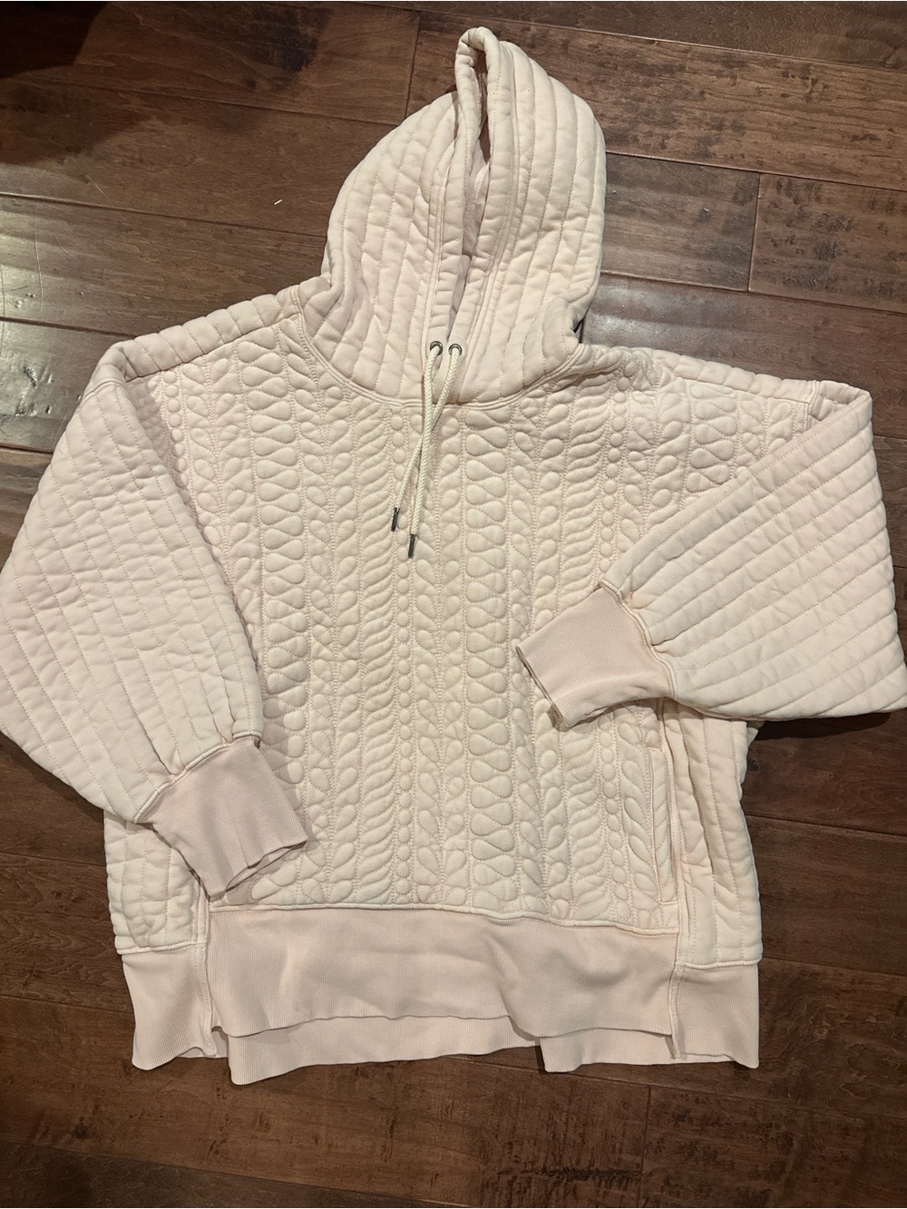 FP Movement by Free People Quilted Cable-Knit Hoodie - pale pink